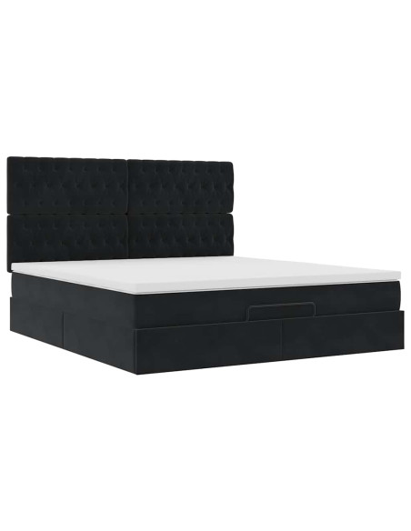Struttura Letto Pouf con Materassi Nero 160x200 cm in Velluto
