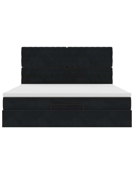 Struttura Letto Pouf con Materassi Nero 160x200 cm in Velluto