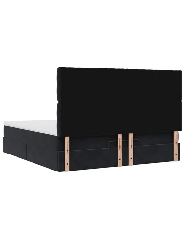 Struttura Letto Pouf con Materassi Nero 160x200 cm in Velluto