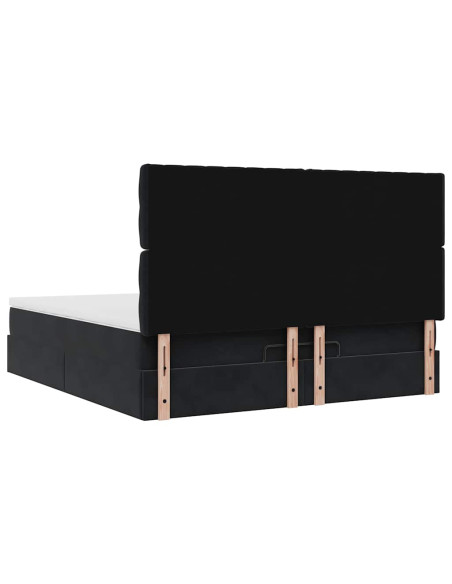 Struttura Letto Pouf con Materassi Nero 160x200 cm in Velluto