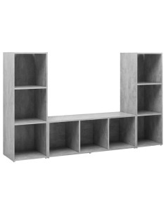 Mobili TV 3 pz Grigio Cemento 107x35x37 cm in Legno Multistrato