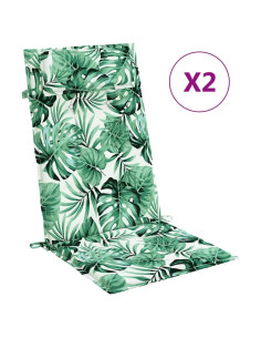 Cuscini Sedia Schienale Alto 2 pz Motivo Foglie Tessuto Oxford