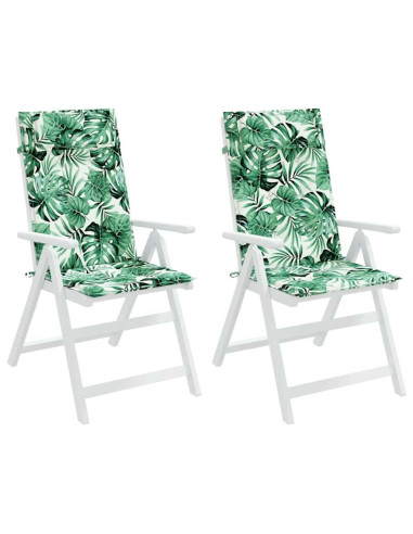 Cuscini Sedia Schienale Alto 2 pz Motivo Foglie Tessuto Oxford