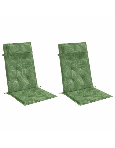 Cuscini Sedia Schienale Alto 2 pz Motivo Foglie Tessuto Oxford