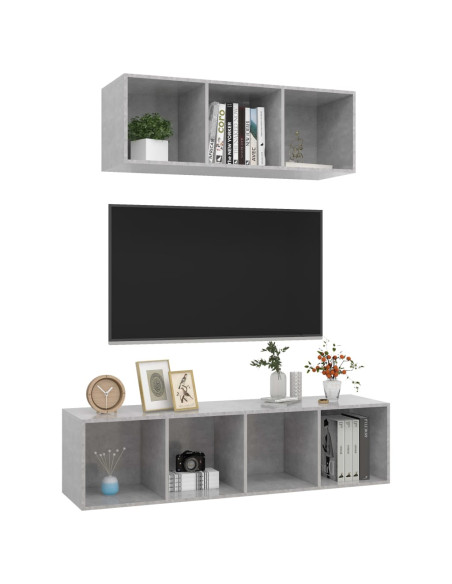 Set Porta TV 2 pz Grigio Calcestruzzo in Truciolato