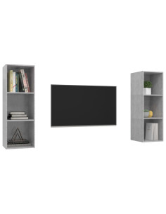 Mobile TV a Parete 2 pz Grigio Cemento in Truciolato 2