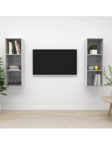 Mobile TV a Parete 2 pz Grigio Cemento in Truciolato
