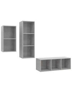 Set Porta TV 3 pz Grigio Cemento in Truciolato