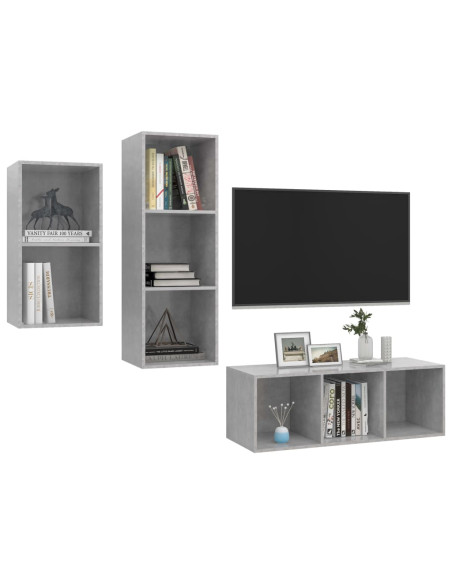 Set Porta TV 3 pz Grigio Cemento in Truciolato
