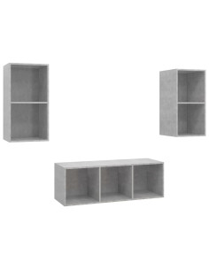 Set Porta TV 3 pz Grigio Cemento in Truciolato