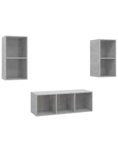 Set Porta TV 3 pz Grigio Cemento in Truciolato