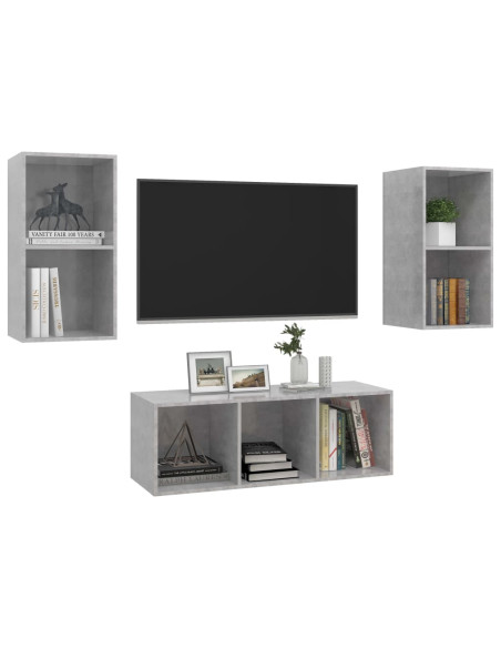 Set Porta TV 3 pz Grigio Cemento in Truciolato
