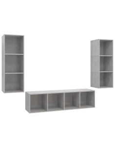 Set Porta TV 3 pz Grigio Cemento in Truciolato