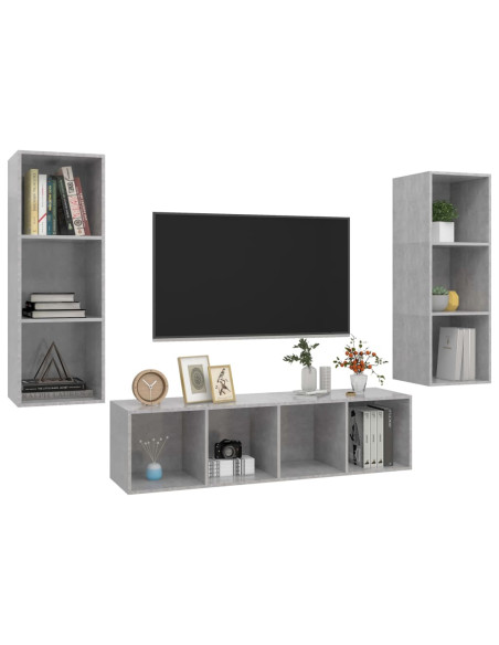 Set Porta TV 3 pz Grigio Cemento in Truciolato