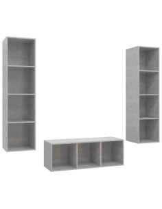 Set Porta TV 3 pz Grigio Cemento in Truciolato