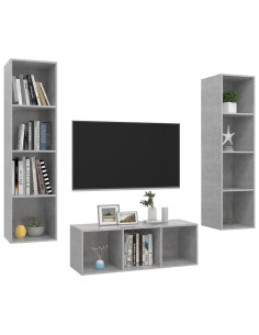 Set Porta TV 3 pz Grigio Cemento in Truciolato 2