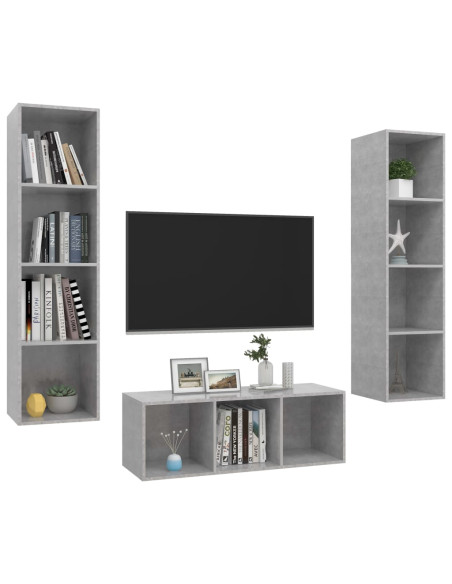 Set Porta TV 3 pz Grigio Cemento in Truciolato