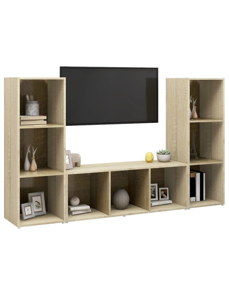 Mobili TV 3 pz Rovere Sonoma 107x35x37 cm in Truciolato
