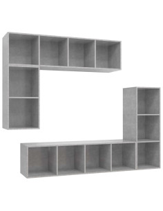 Set di Mobili Porta TV 4 pz Grigio Cemento in Legno Multistrato