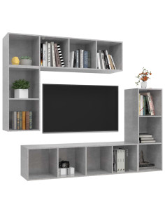 Set di Mobili Porta TV 4 pz Grigio Cemento in Legno Multistrato 2