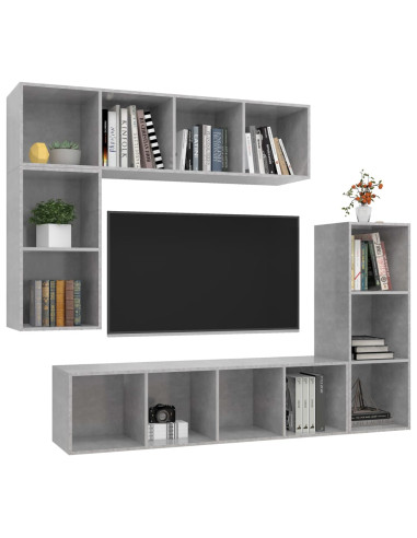 Set di Mobili Porta TV 4 pz Grigio Cemento in Legno Multistrato