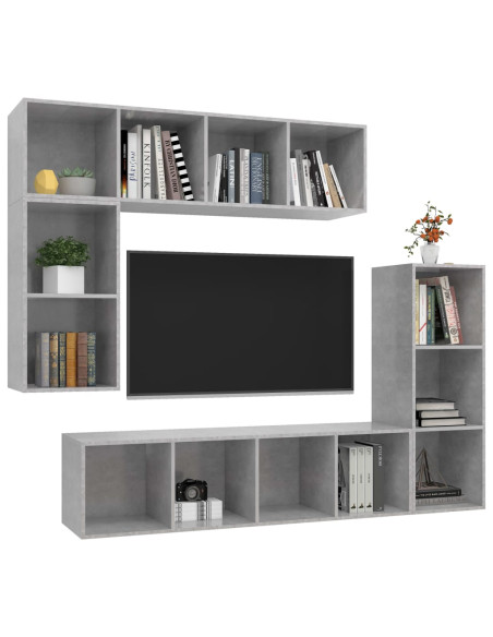 Set di Mobili Porta TV 4 pz Grigio Cemento in Legno Multistrato