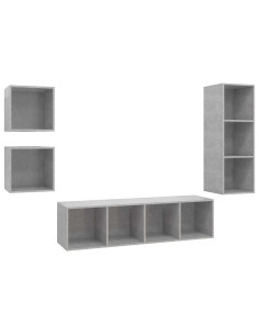 Set Porta TV 4 pz Grigio Cemento in Truciolato