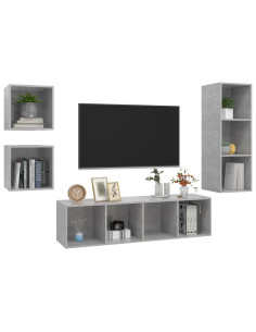 Set Porta TV 4 pz Grigio Cemento in Truciolato 2