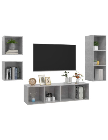 Set Porta TV 4 pz Grigio Cemento in Truciolato
