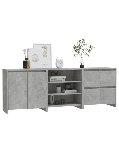 Credenze 3 pz Grigio Cemento in Legno Multistrato
