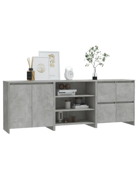 Credenze 3 pz Grigio Cemento in Legno Multistrato
