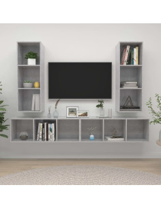 Mobile TV a Parete 4 pz Grigio Cemento in Truciolato