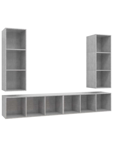 Mobile TV a Parete 4 pz Grigio Cemento in Truciolato