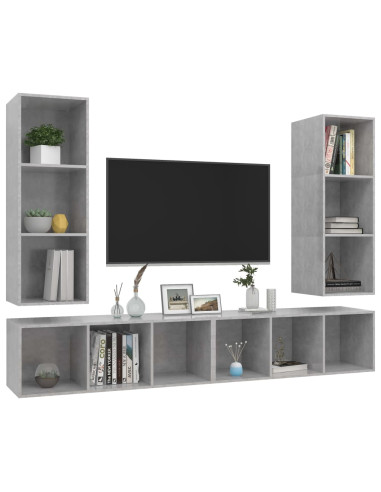 Mobile TV a Parete 4 pz Grigio Cemento in Truciolato