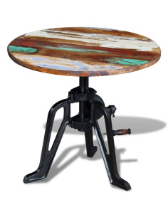 Tavolino in Legno Massello Anticato e Ghisa 60x(42-63) cm