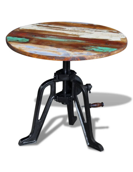 Tavolino in Legno Massello Anticato e Ghisa 60x(42-63) cm