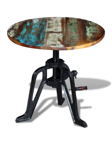 Tavolino in Legno Massello Anticato e Ghisa 60x(42-63) cm