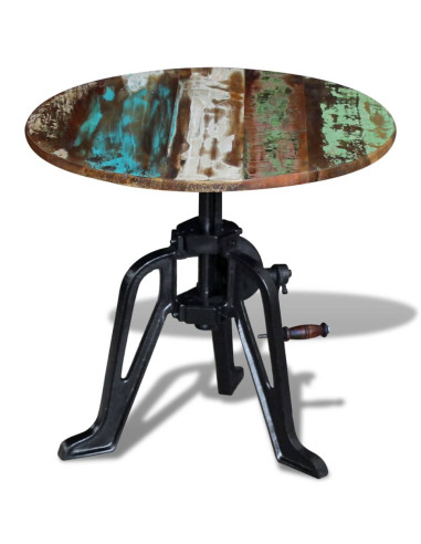 Tavolino in Legno Massello Anticato e Ghisa 60x(42-63) cm