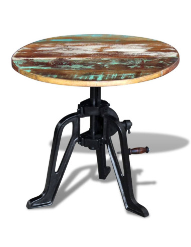 Tavolino in Legno Massello Anticato e Ghisa 60x(42-63) cm