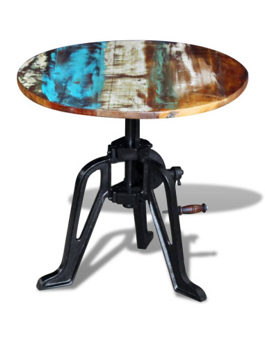 Tavolino in Legno Massello Anticato e Ghisa 60x(42-63) cm