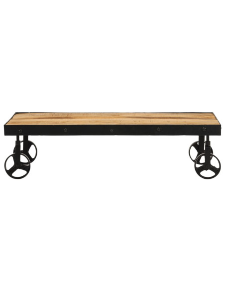 Tavolino da Salotto con Ruote Legno Massello Mango 100x55x26 cm