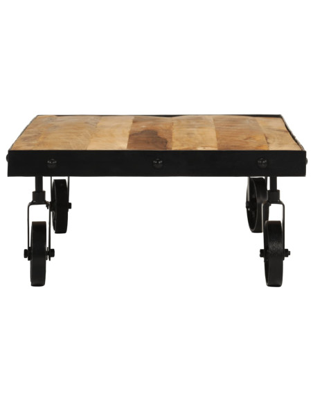 Tavolino da Salotto con Ruote Legno Massello Mango 100x55x26 cm