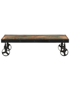 Tavolino Salotto con Ruote Legno Massello Recupero 100x55x26 cm 2