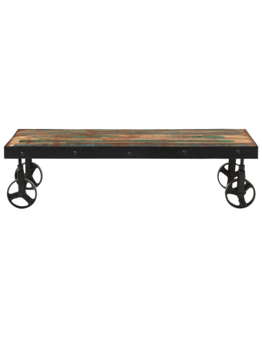 Tavolino Salotto con Ruote Legno Massello Recupero 100x55x26 cm