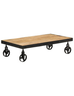 Tavolino da Salotto con Ruote Legno Massello Mango 100x55x26 cm