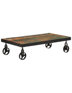 Tavolino Salotto con Ruote Legno Massello Recupero 100x55x26 cm