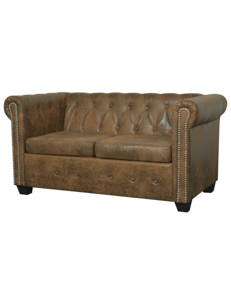 Divano Chesterfield a 2 posti marrone in similpelle
