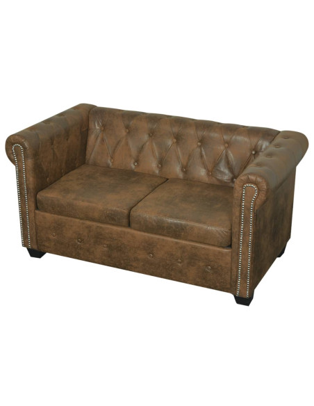 Divano Chesterfield a 2 posti marrone in similpelle