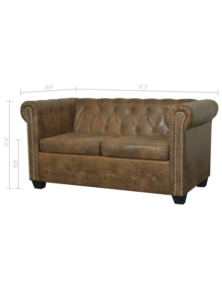 Divano Chesterfield a 2 posti marrone in similpelle