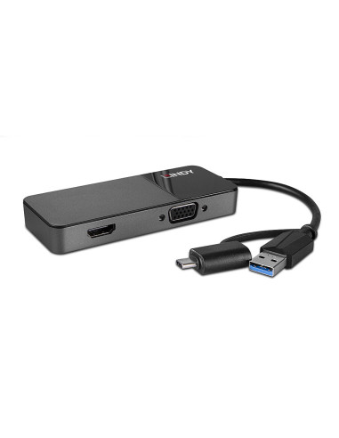Lindy 43354 replicatore di porte e docking station per laptop USB 3.2 Gen 1 (3.1 Gen 1) Type-A + Type-C Nero